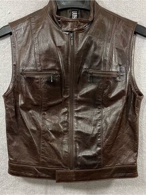 Laundry by Shelli Segal Brown Leather Vest Womens Size 6 Moto Full Zip